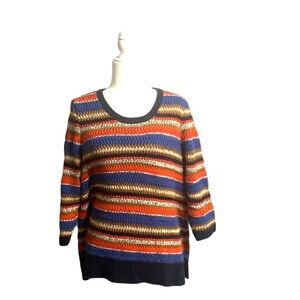 Lane Bryant Knit Sweater Orange Blue Stripes 70s Retro Mod Fall Winter Size 18